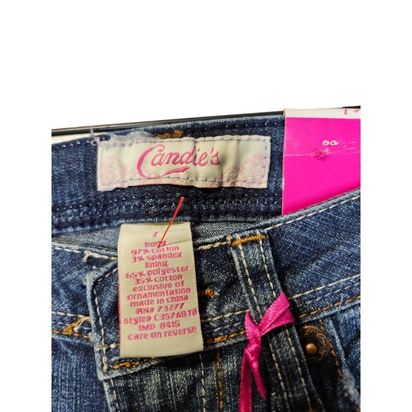 Deadstock Y2K Candies 1 Stretch Low Rise Jeans Bootcut Faded Wash Dark Boho - Picture 2 of 5